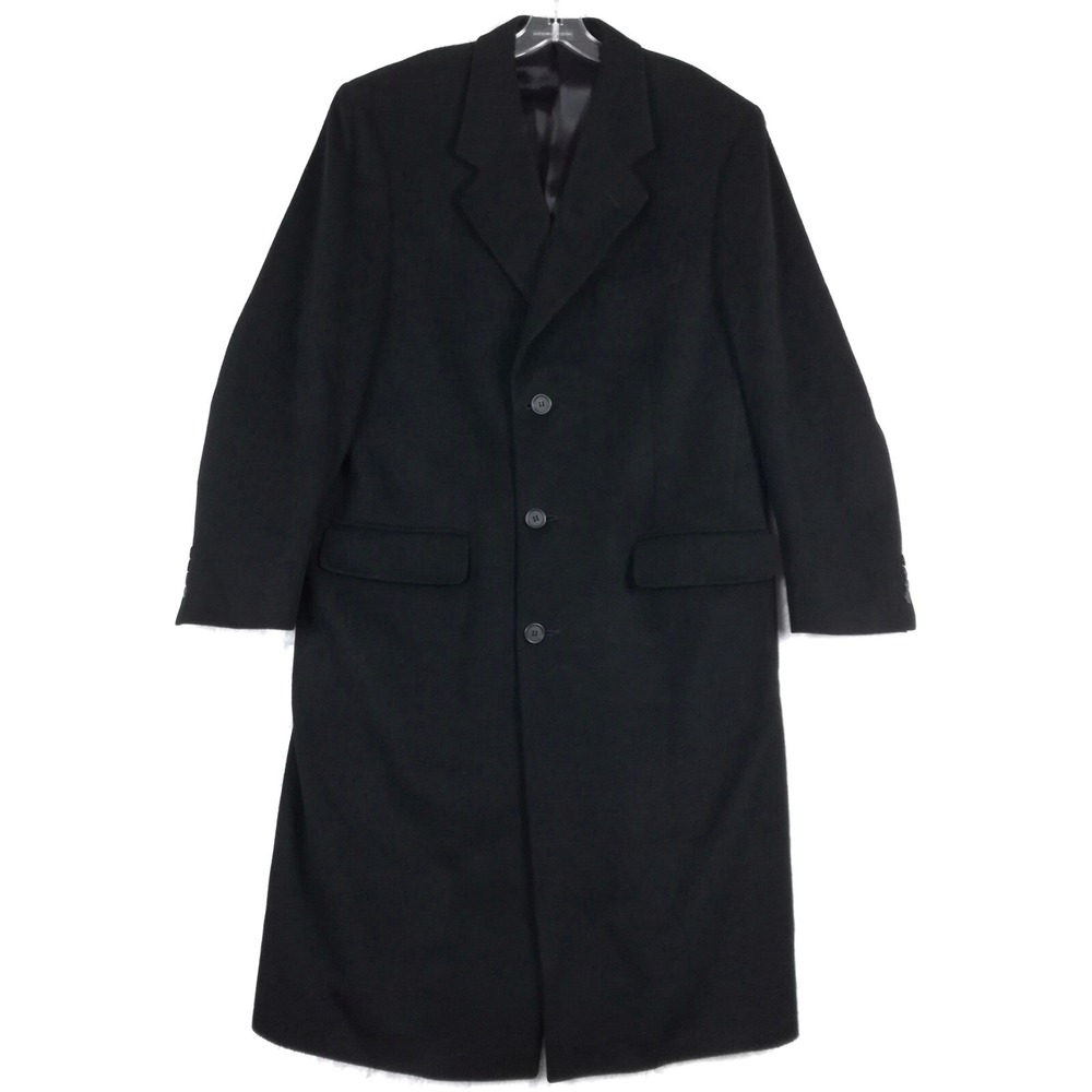 Marshall Fields Mens Trench Coat Black Single Breasted Wool Blend 42